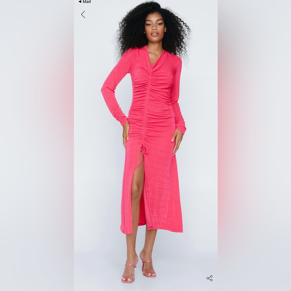 Pink ruched maxi dress